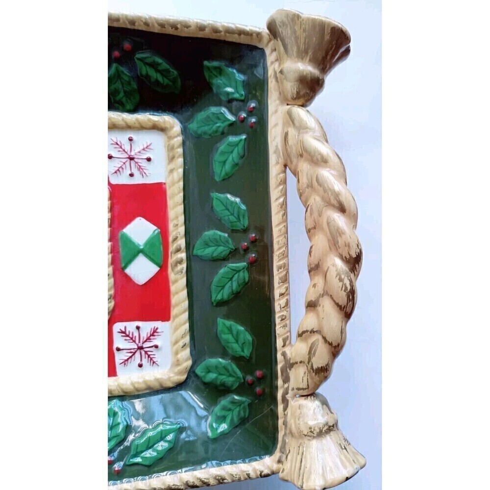 Studio Nova Christmas Platter Woodland Holly Santa Rectangular 14" x 8" Vintage - Picture 4 of 8